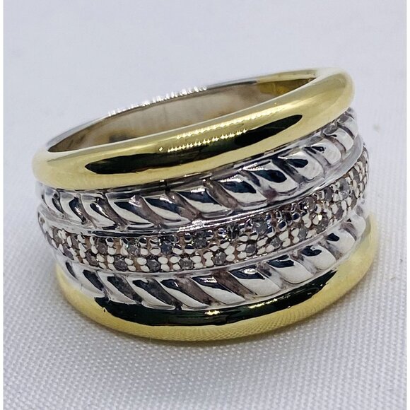 David Yurman Five Row Thoroughbred Diamond Ring 925 18k READ - Picture 1 of 11